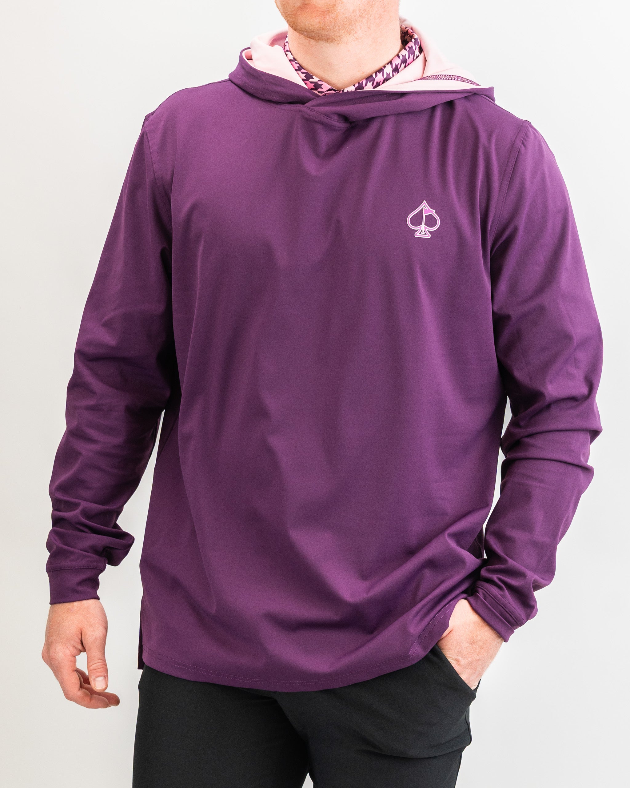 Performance Golf Hoodie - Houndstooth Raspberry